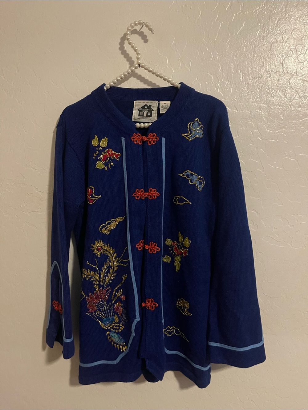 storybook knits Blue Asian Print Cardigan Size XS